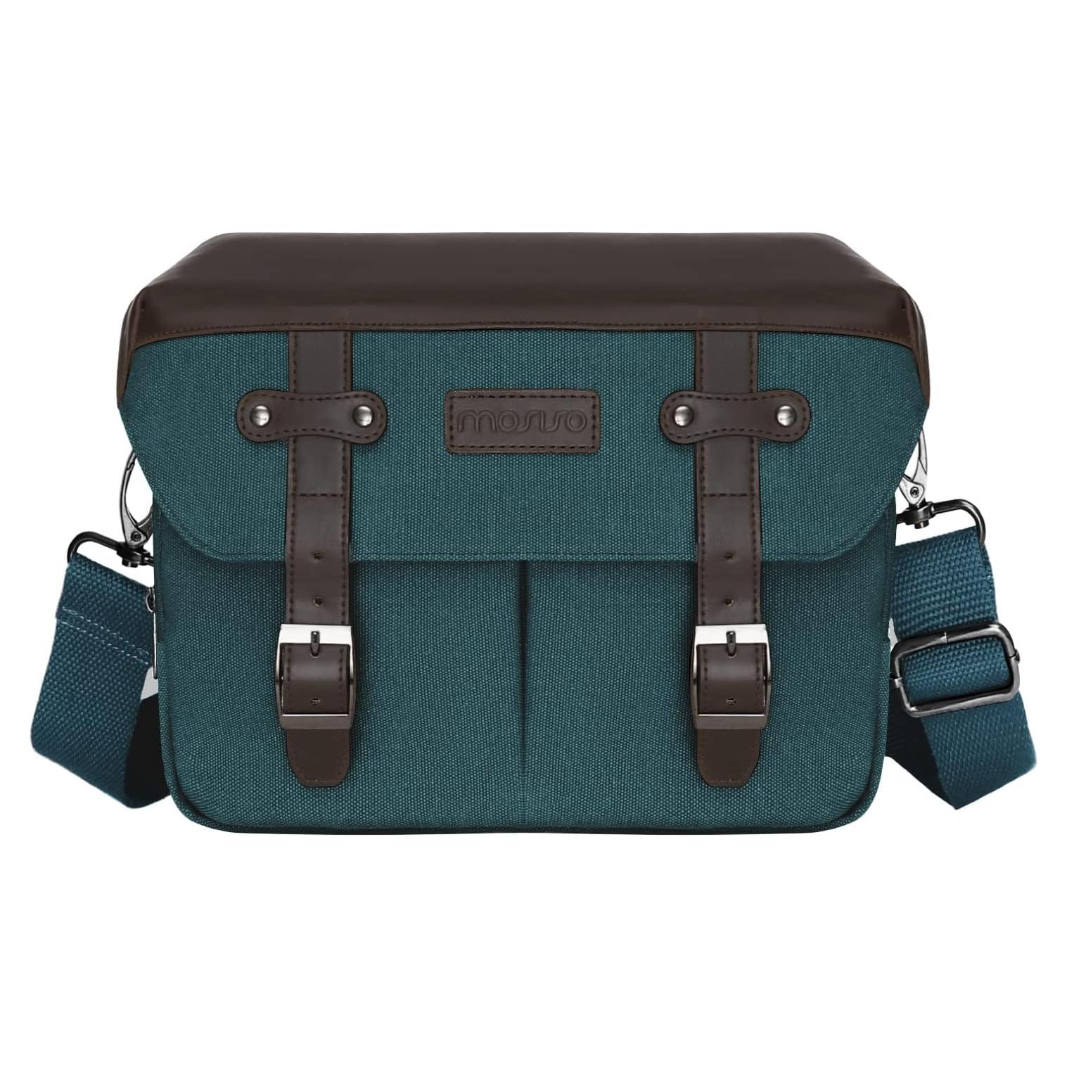 Bolsa de Cámara Cruzada MOSISO de Cuero PU Vintage Verde Teal