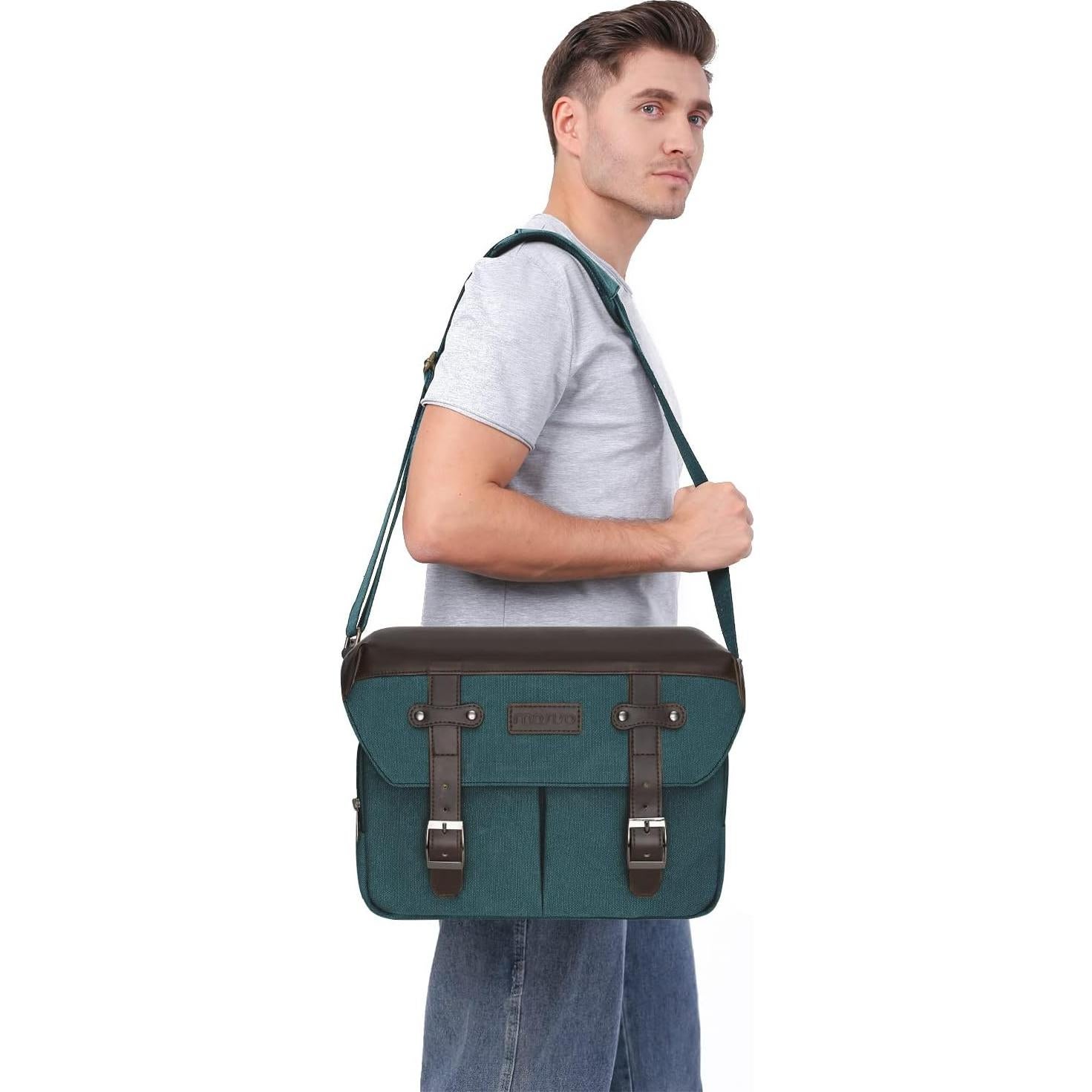 Bolsa de Cámara Cruzada MOSISO de Cuero PU Vintage Verde Teal