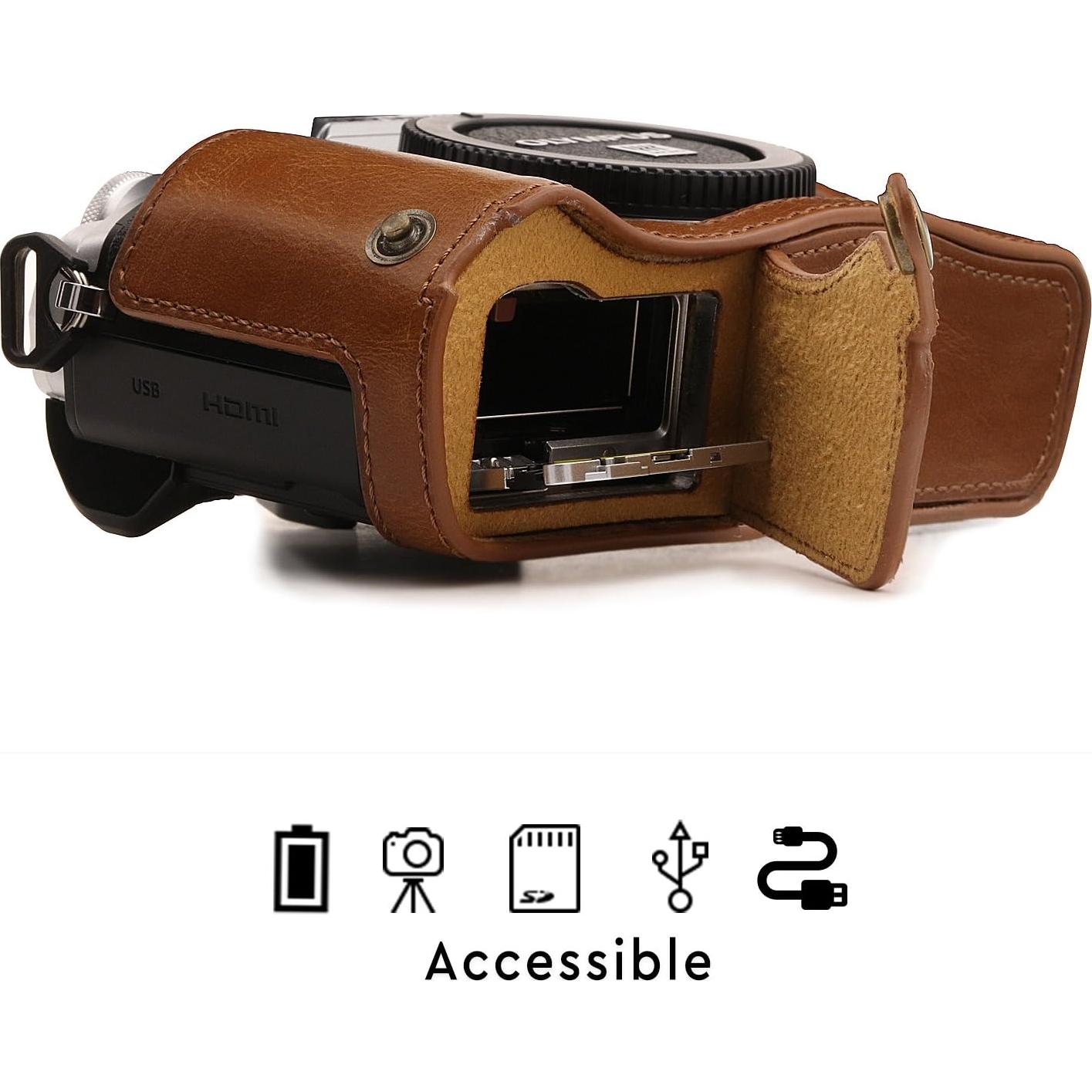 Funda de Cuero MegaGear para Olympus OM-D E-M10 III - Marrón Claro