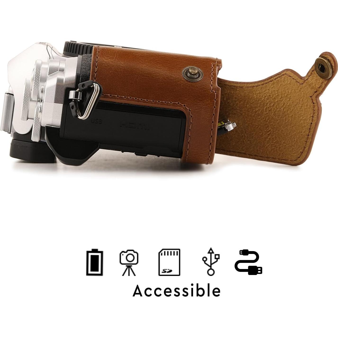 Funda de Cuero MegaGear para Olympus OM-D E-M10 III - Marrón Claro