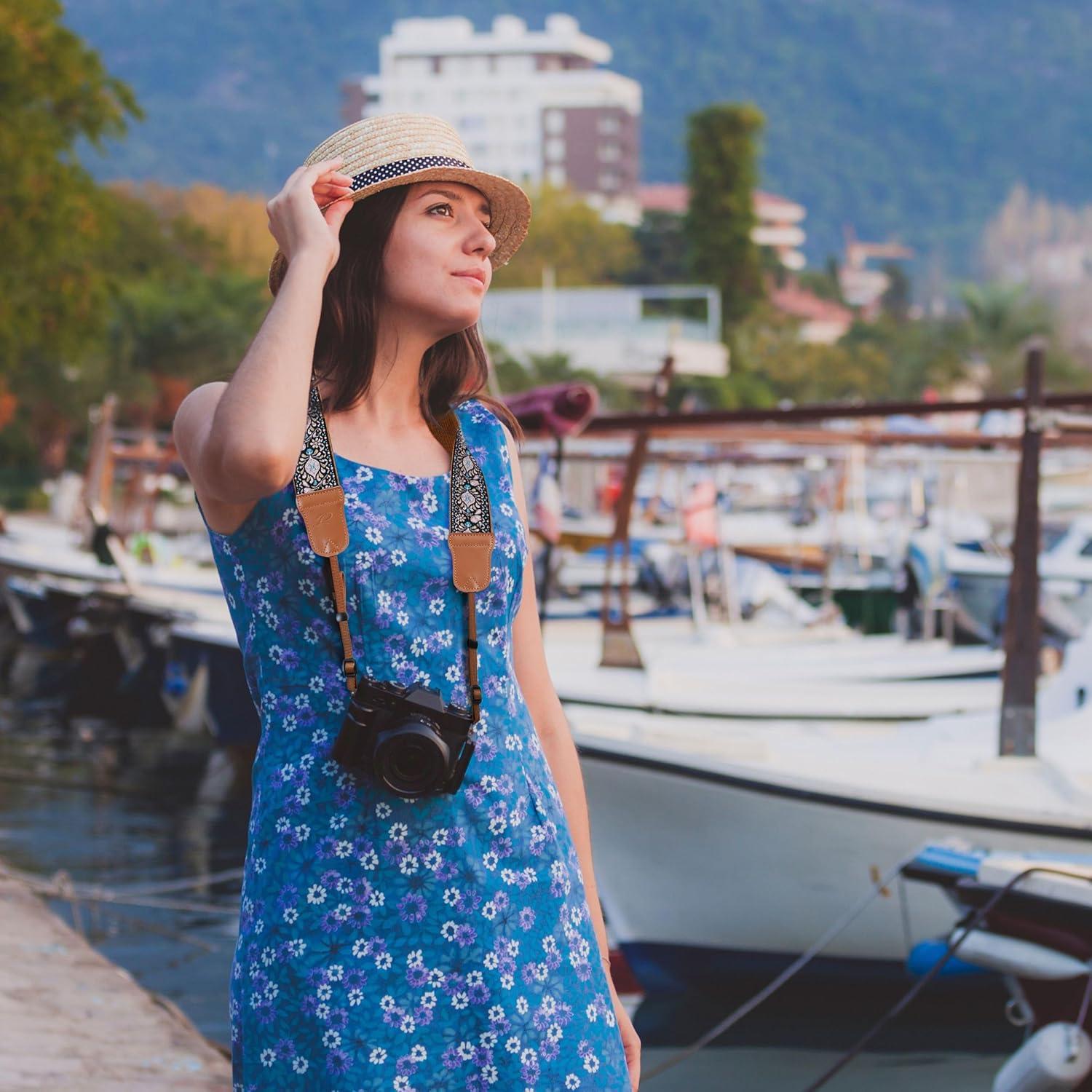 Correa de Cámara Ajustable Padwa Lifestyle Rosa Bordada 5cm