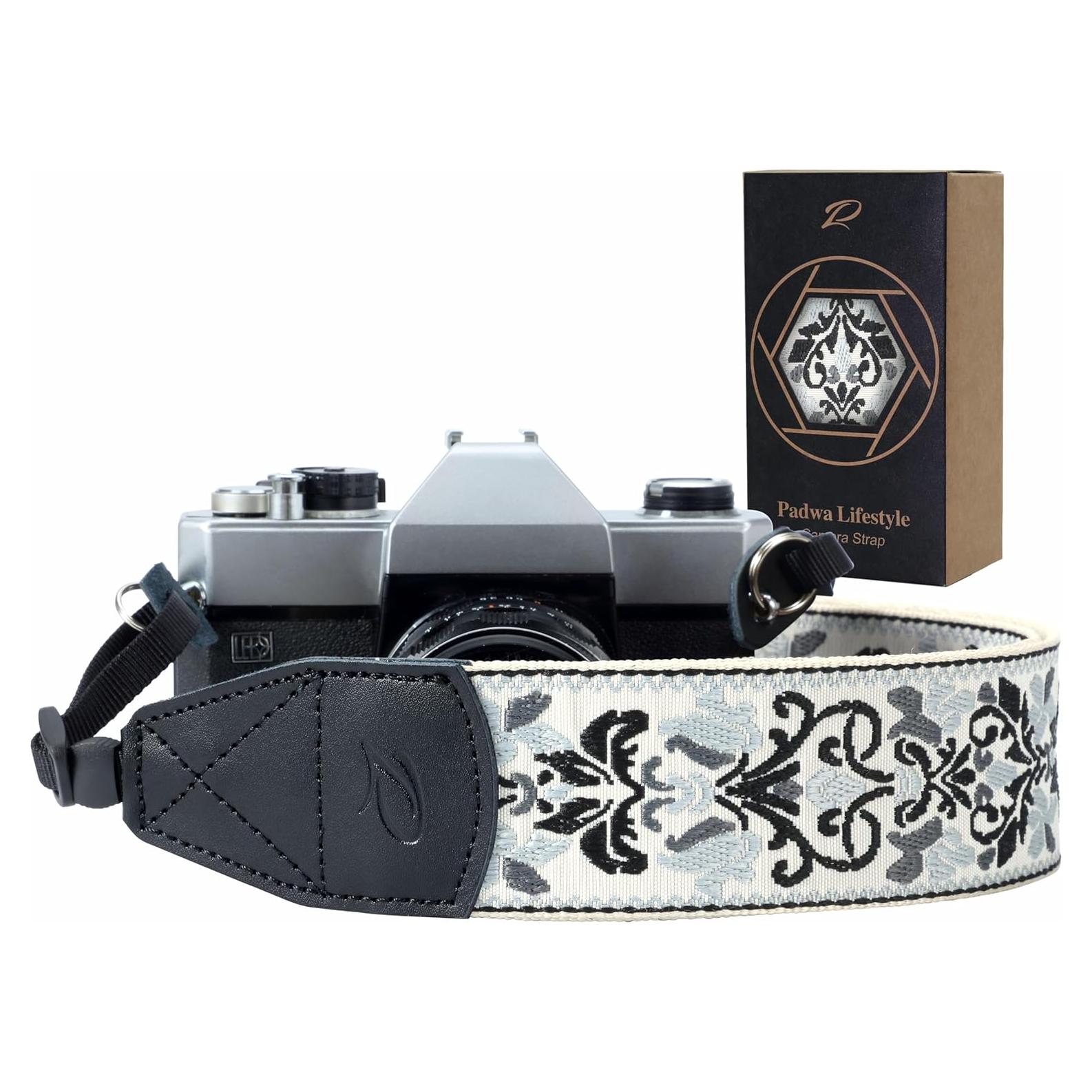 Correa de Cámara Padwa Lifestyle Bordado Gris 5cm Ajustable