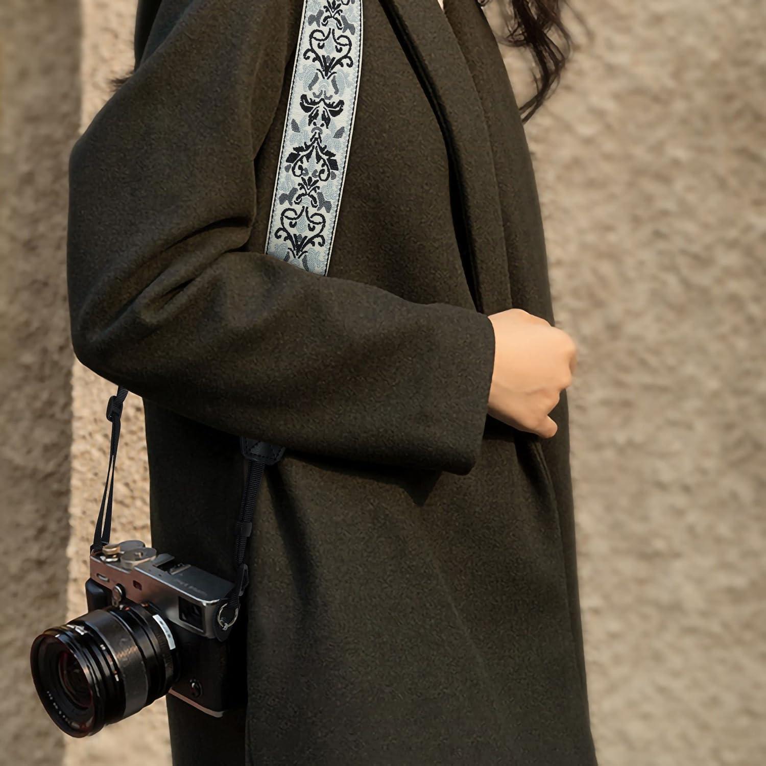 Correa de Cámara Padwa Lifestyle Bordado Gris 5cm Ajustable