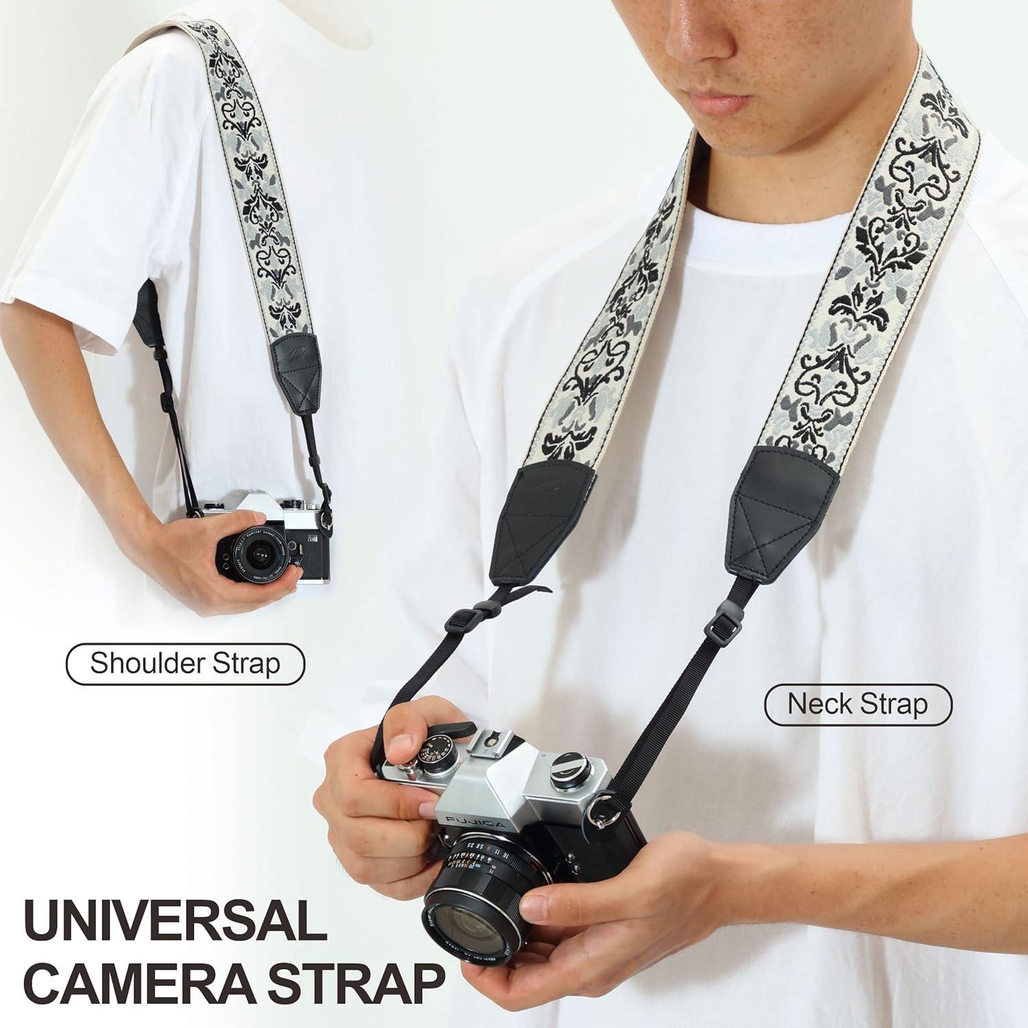 Correa de Cámara Padwa Lifestyle Bordado Gris 5cm Ajustable