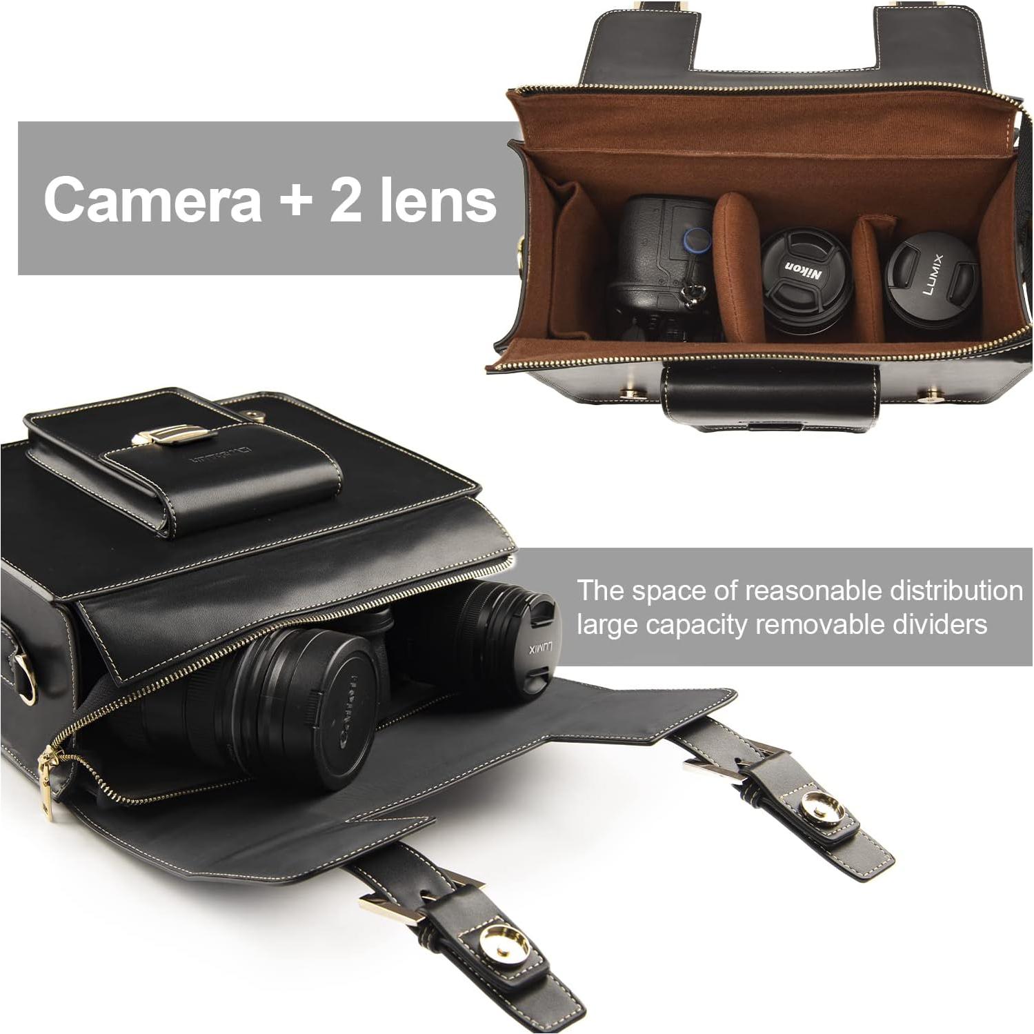 Bolsa de cámara de cuero Cwatcun para DSLR y mirrorless