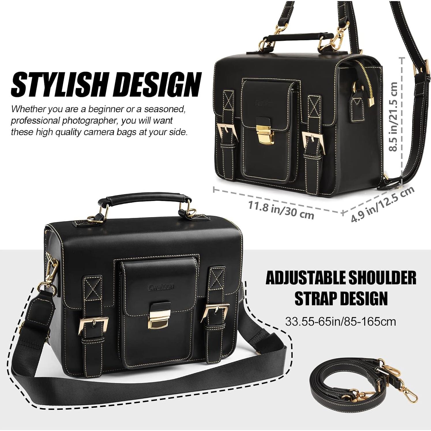 Bolsa de cámara de cuero Cwatcun para DSLR y mirrorless