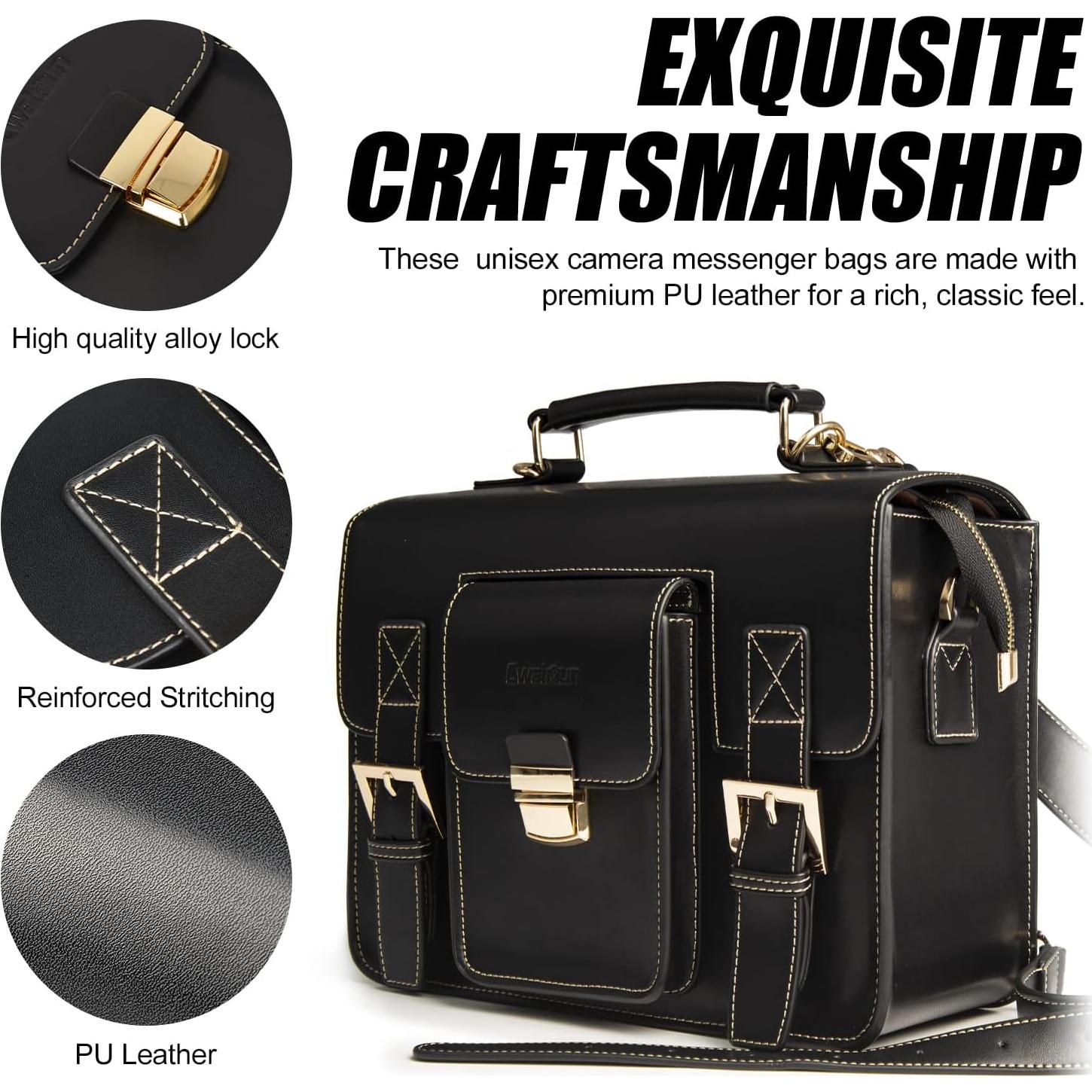 Bolsa de cámara de cuero Cwatcun para DSLR y mirrorless