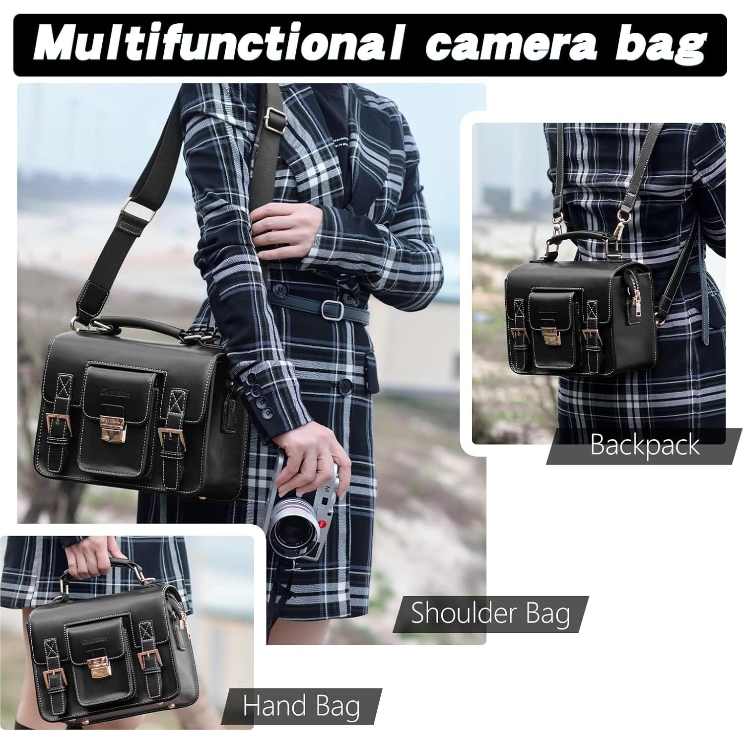 Bolsa de cámara de cuero Cwatcun para DSLR y mirrorless