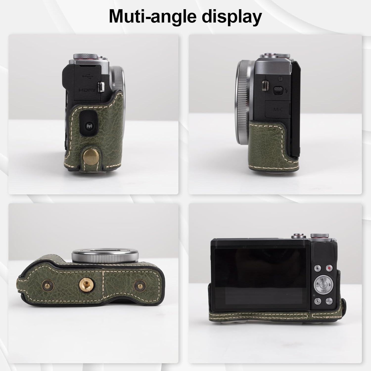 Funda de Cuero Vintage Rieibi para Cámara Canon G7X Verde