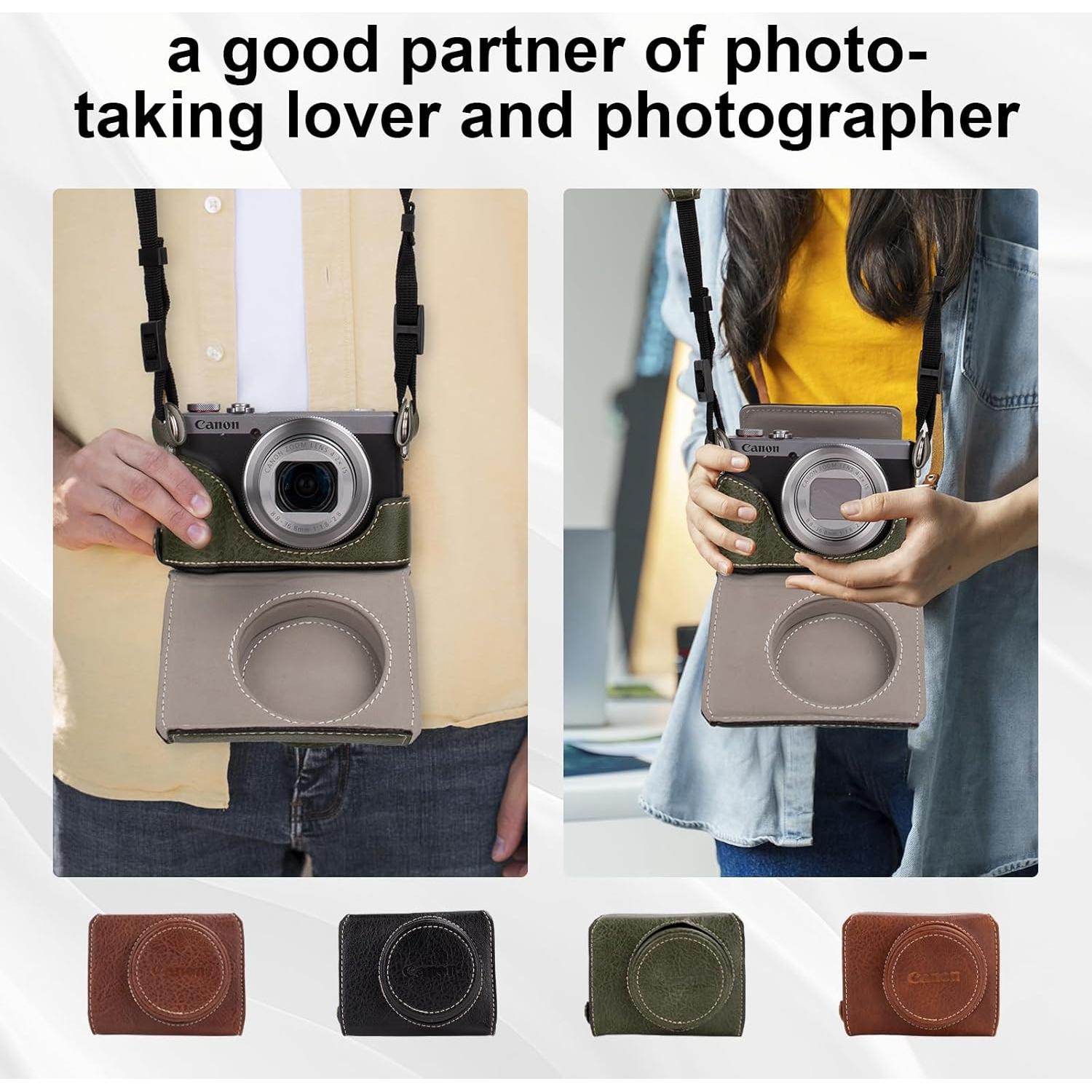 Funda de Cuero Vintage Rieibi para Cámara Canon G7X Verde