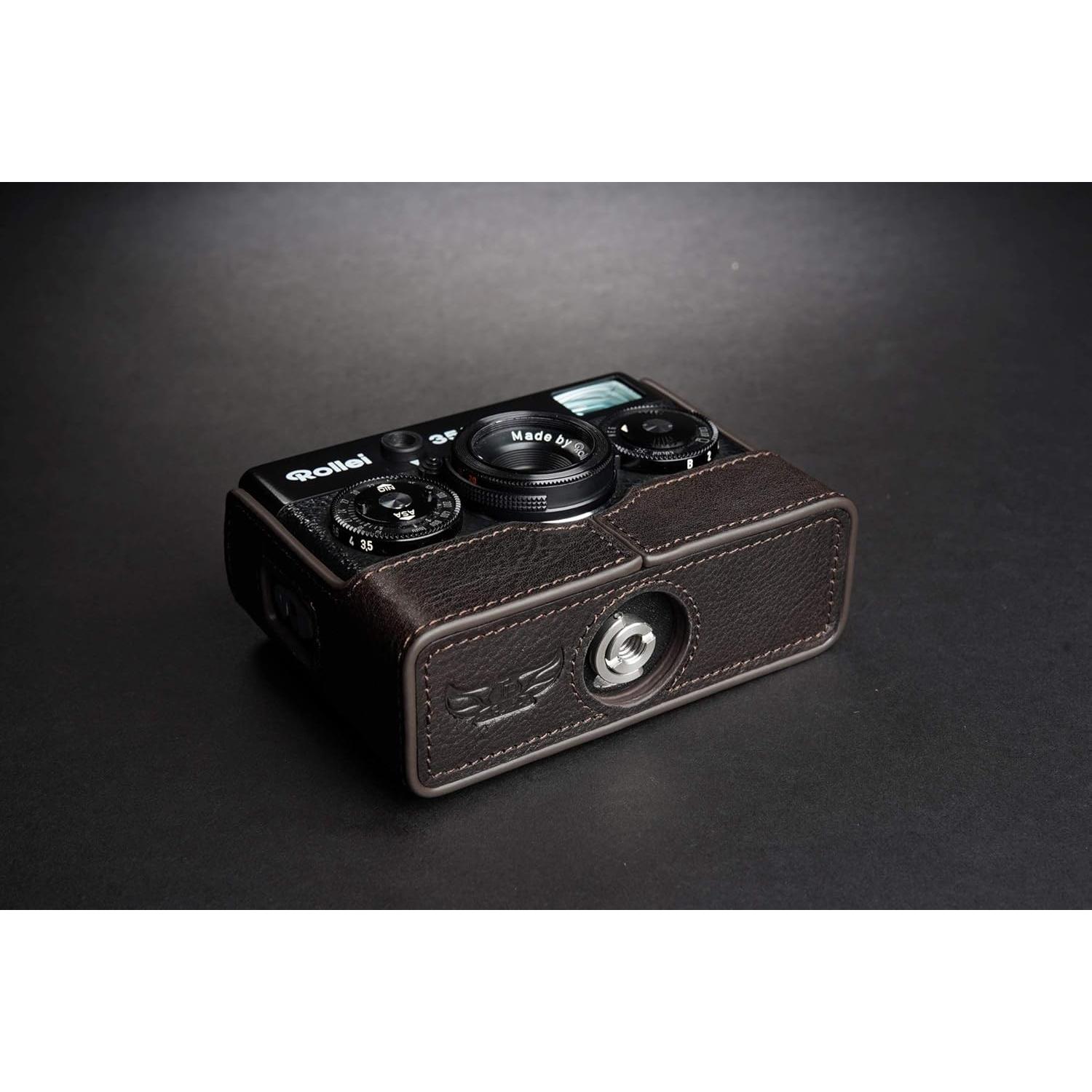 Funda Media de Cuero BolinUS para Cámara Rollei 35 - Café