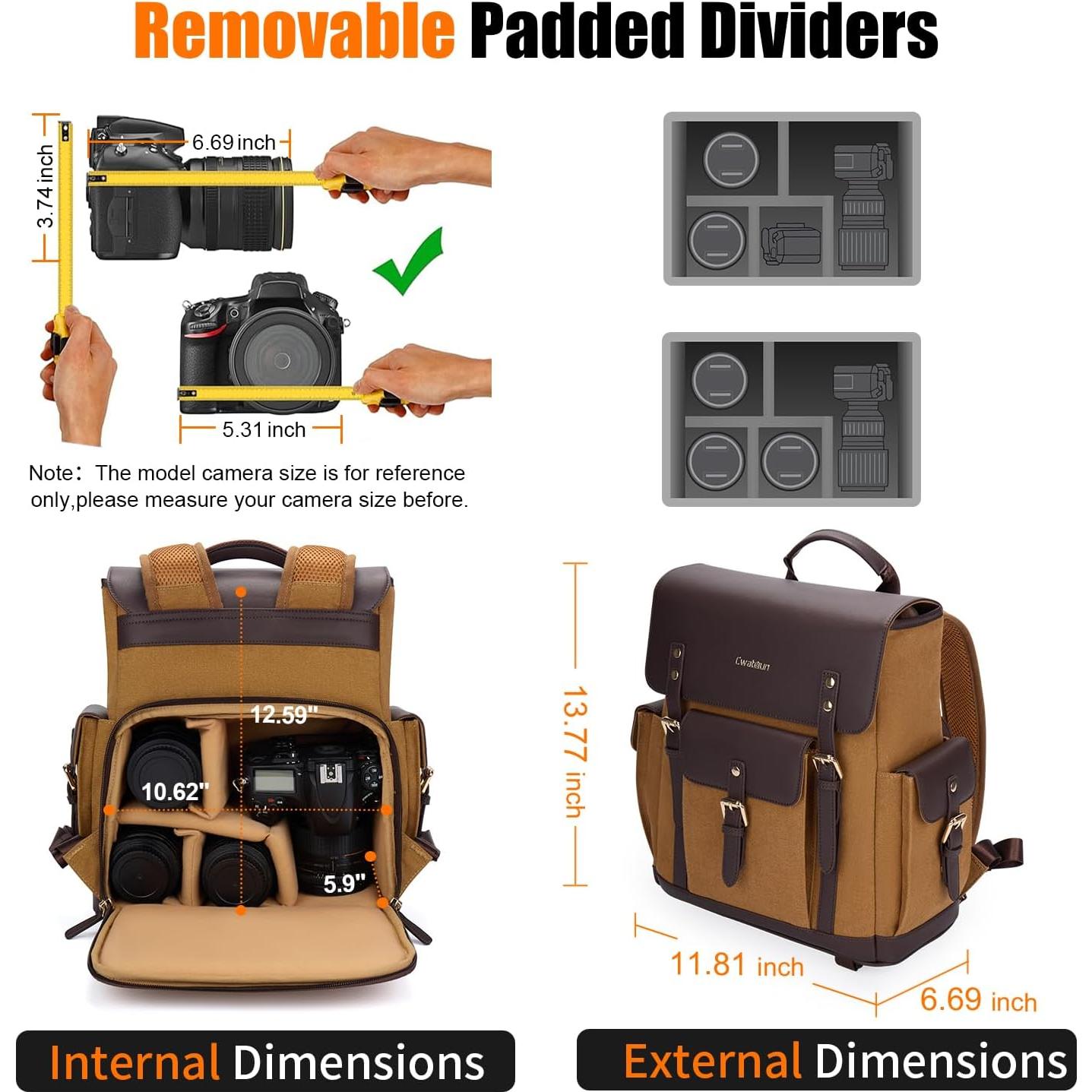 Mochila para cámara Cwatcun Caqui con compartimento para laptop 13"