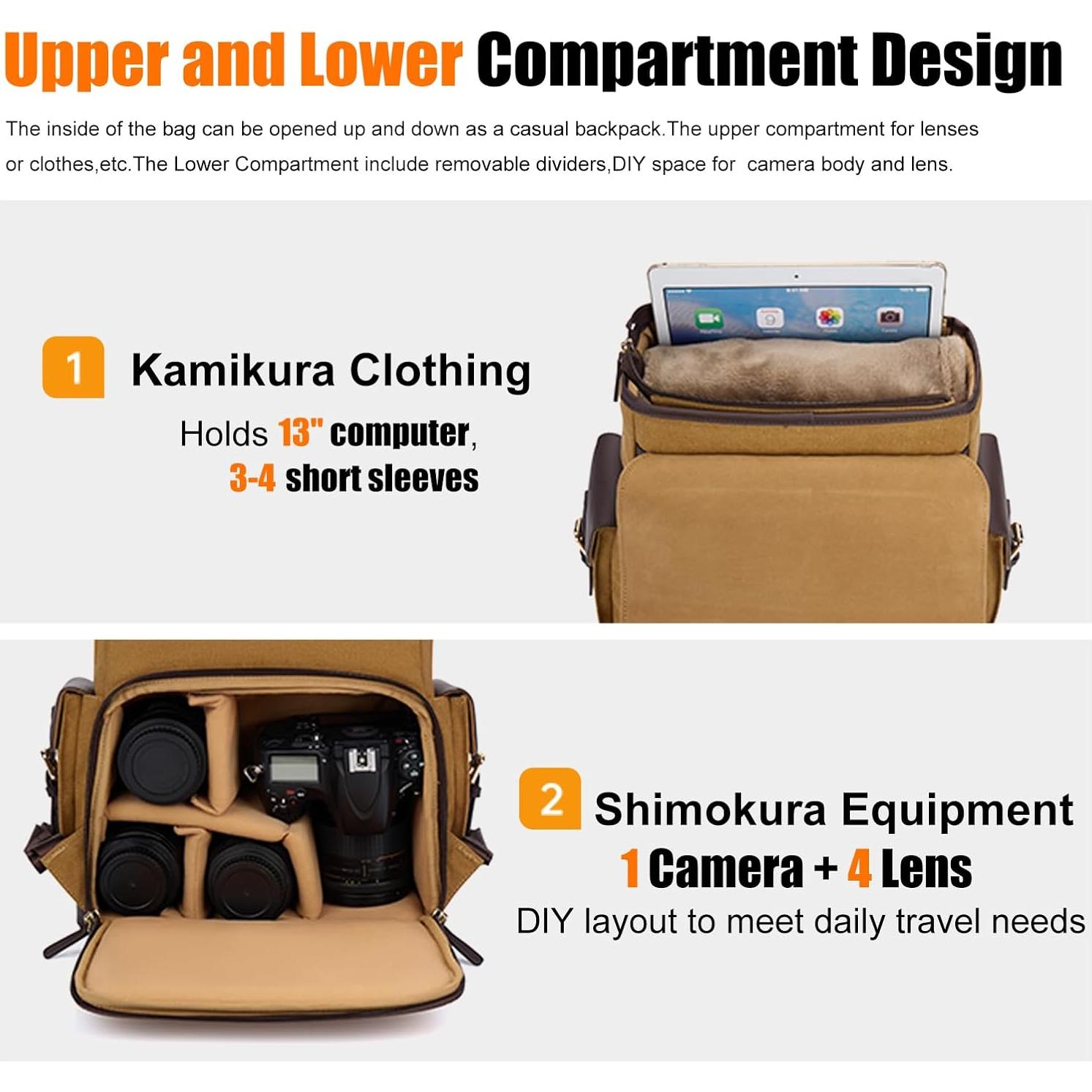 Mochila para cámara Cwatcun Caqui con compartimento para laptop 13"