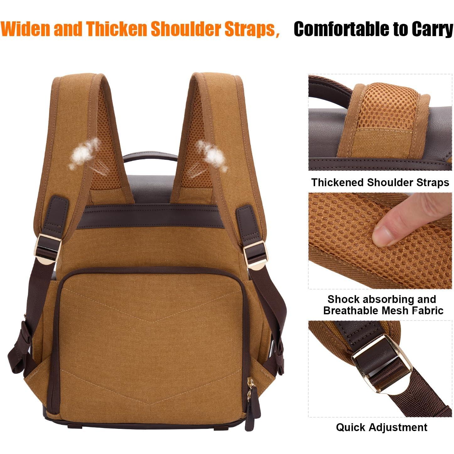 Mochila para cámara Cwatcun Caqui con compartimento para laptop 13"