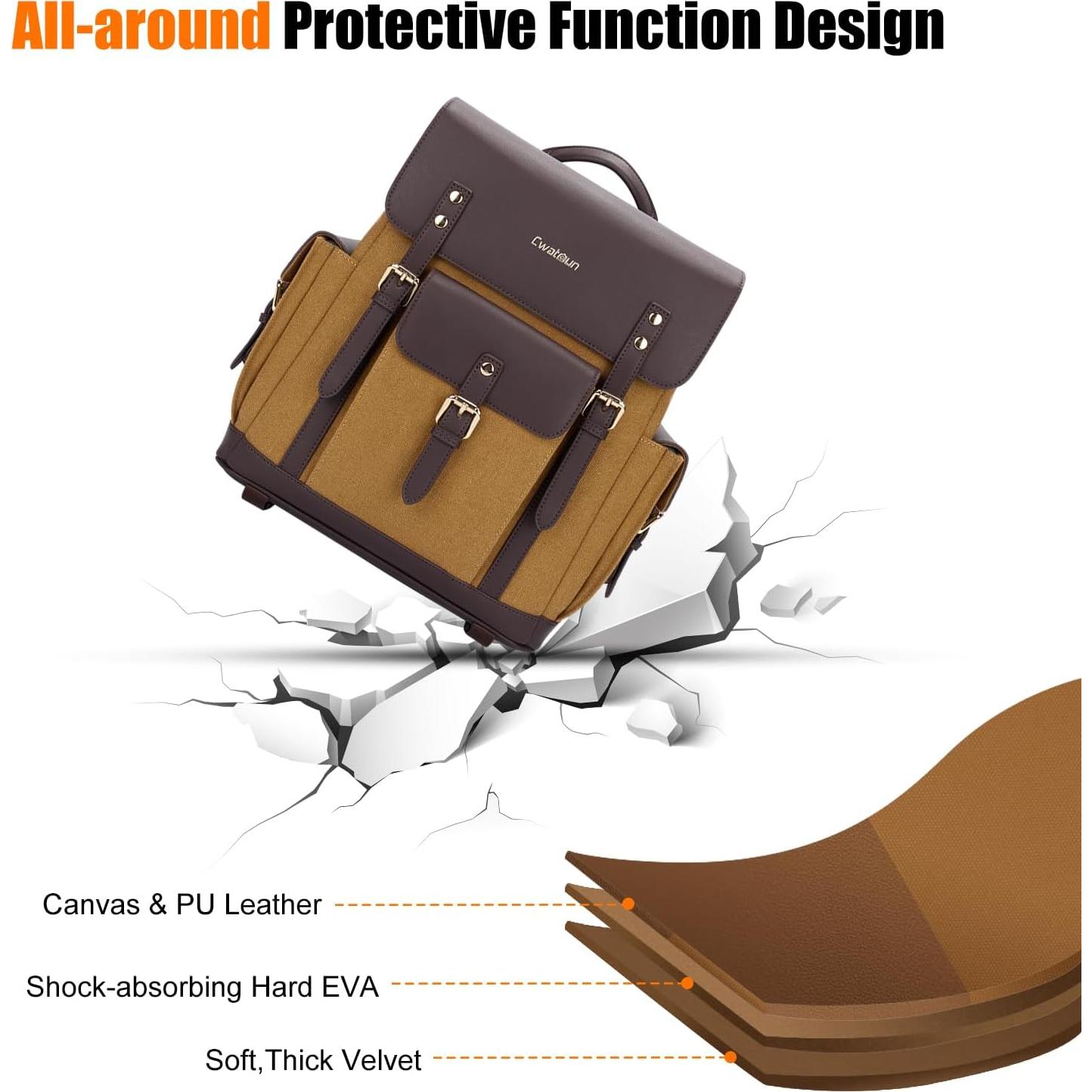 Mochila para cámara Cwatcun Caqui con compartimento para laptop 13"