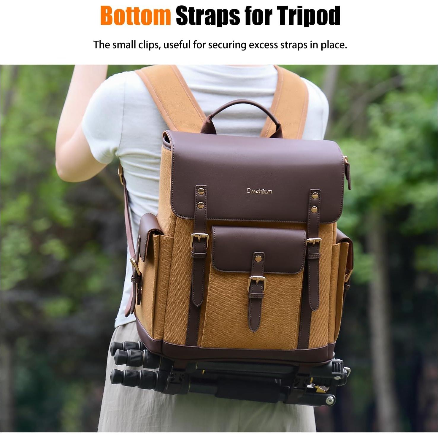 Mochila para cámara Cwatcun Caqui con compartimento para laptop 13"