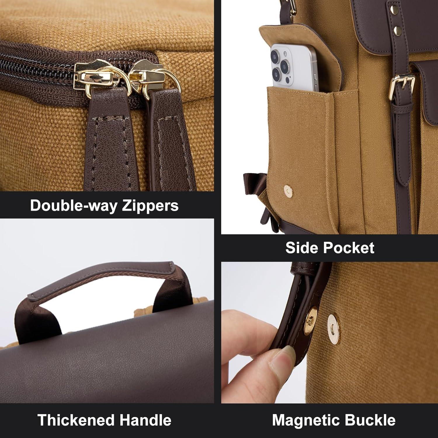 Mochila para cámara Cwatcun Caqui con compartimento para laptop 13"