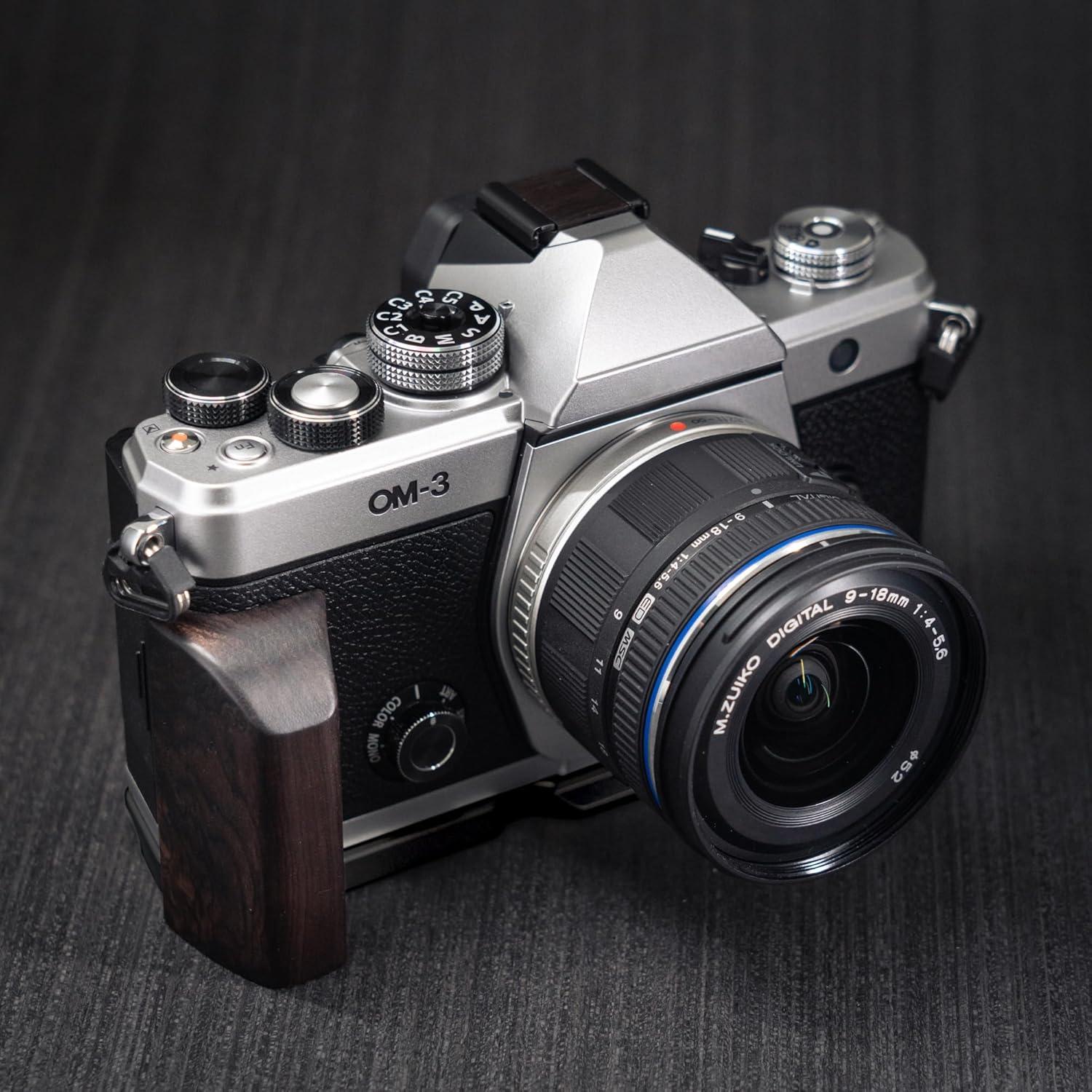 Mango de cámara en L Iborrys para OM System OM-3 madera negra