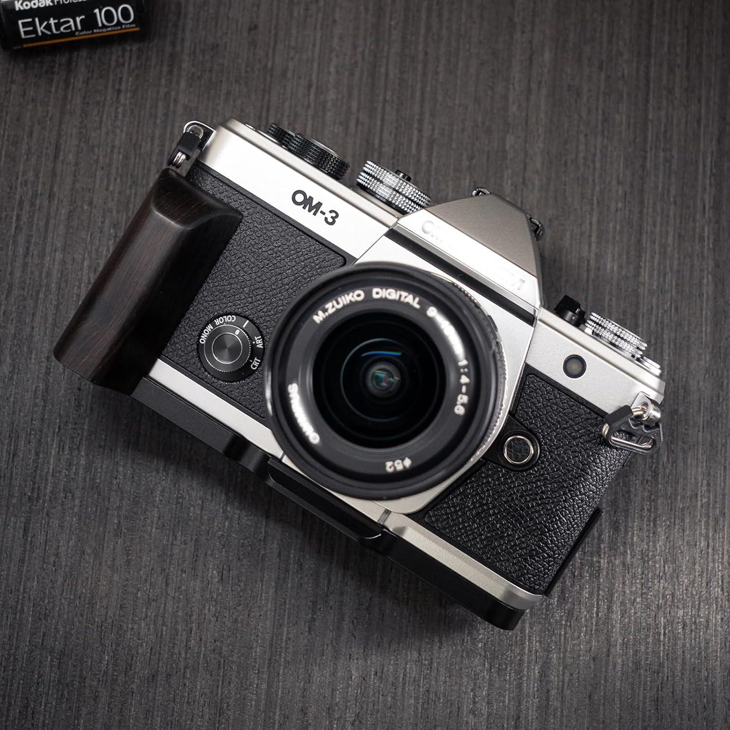 Mango de cámara en L Iborrys para OM System OM-3 madera negra