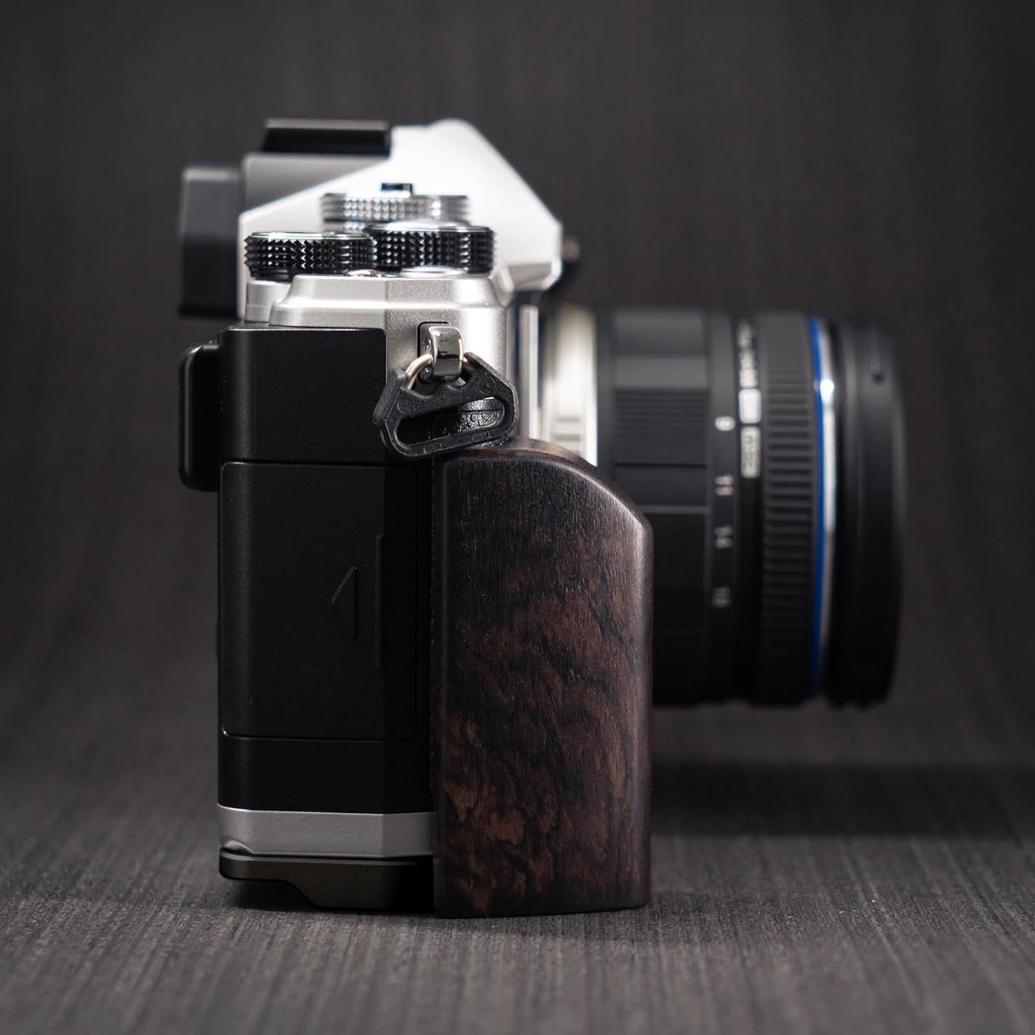 Mango de cámara en L Iborrys para OM System OM-3 madera negra