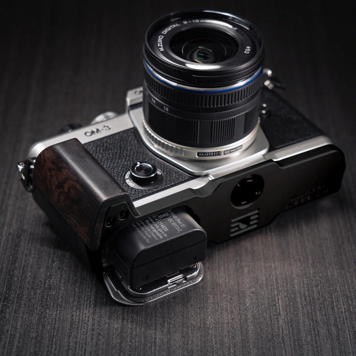 Mango de cámara en L Iborrys para OM System OM-3 madera negra