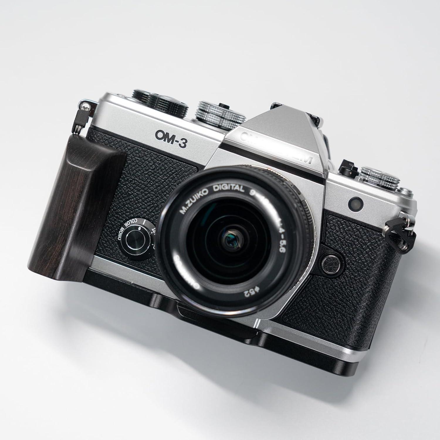 Mango de cámara en L Iborrys para OM System OM-3 madera negra