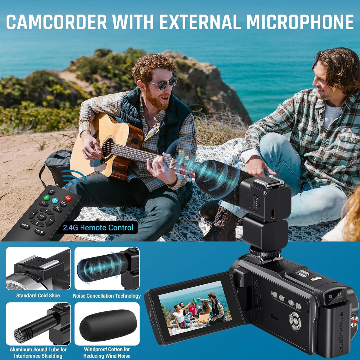 8K Video Camera 64MP Camcorder, 18X Digital Zoom with IR Night Version Vlogging Camera for Youtube, 3.0" IPS Touch Screen with one 4500mAh Battery, 32GB TF Card, Remote Control, Mic, and Adapter