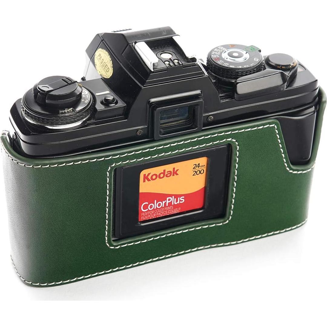 Funda de Cuero Real BolinUS para Cámara Minolta X-700 Verde