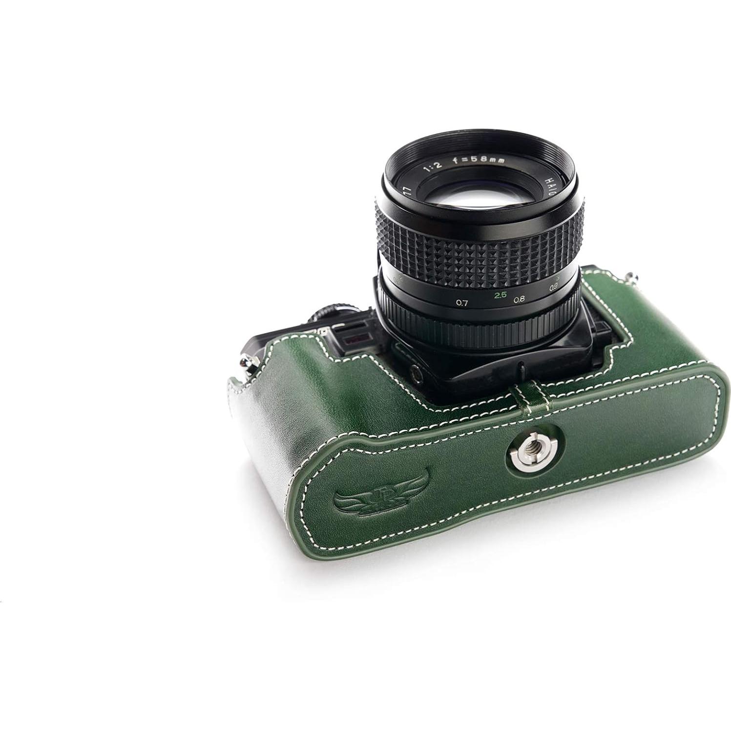 Funda de Cuero Real BolinUS para Cámara Minolta X-700 Verde