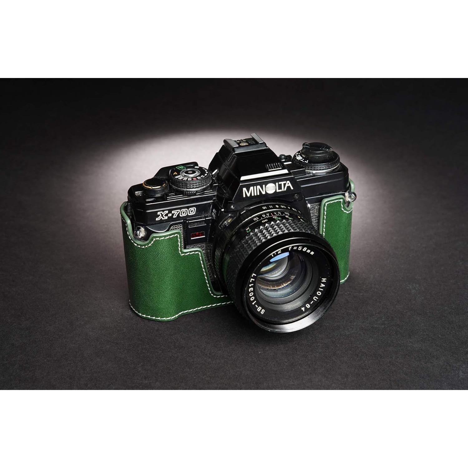 Funda de Cuero Real BolinUS para Cámara Minolta X-700 Verde