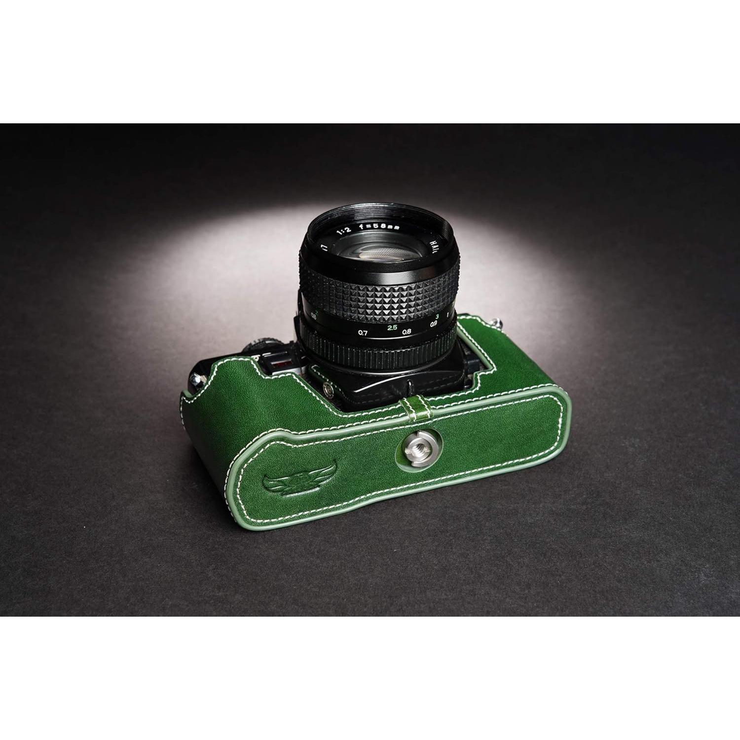 Funda de Cuero Real BolinUS para Cámara Minolta X-700 Verde