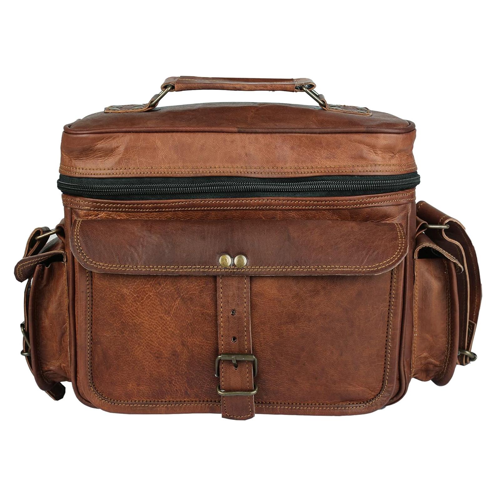 Bolsa Mensajera de Cuero Vintage para Cámara DSLR - 28x23x13cm
