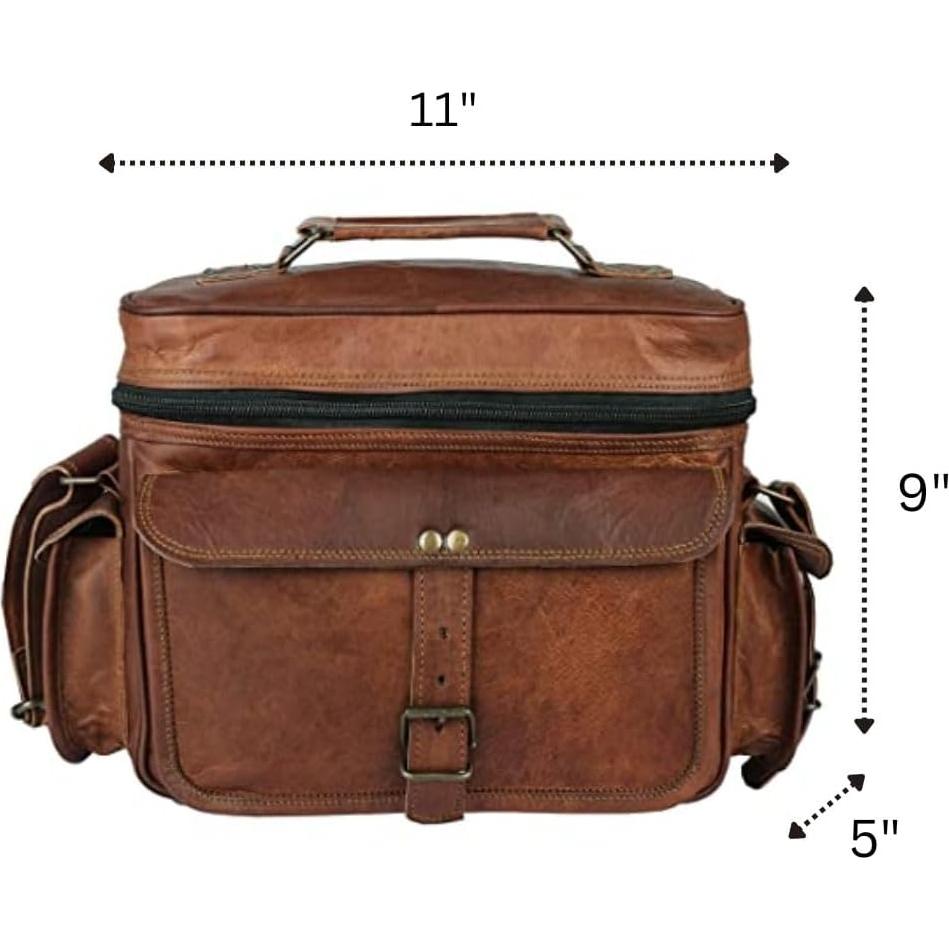 Bolsa Mensajera de Cuero Vintage para Cámara DSLR - 28x23x13cm