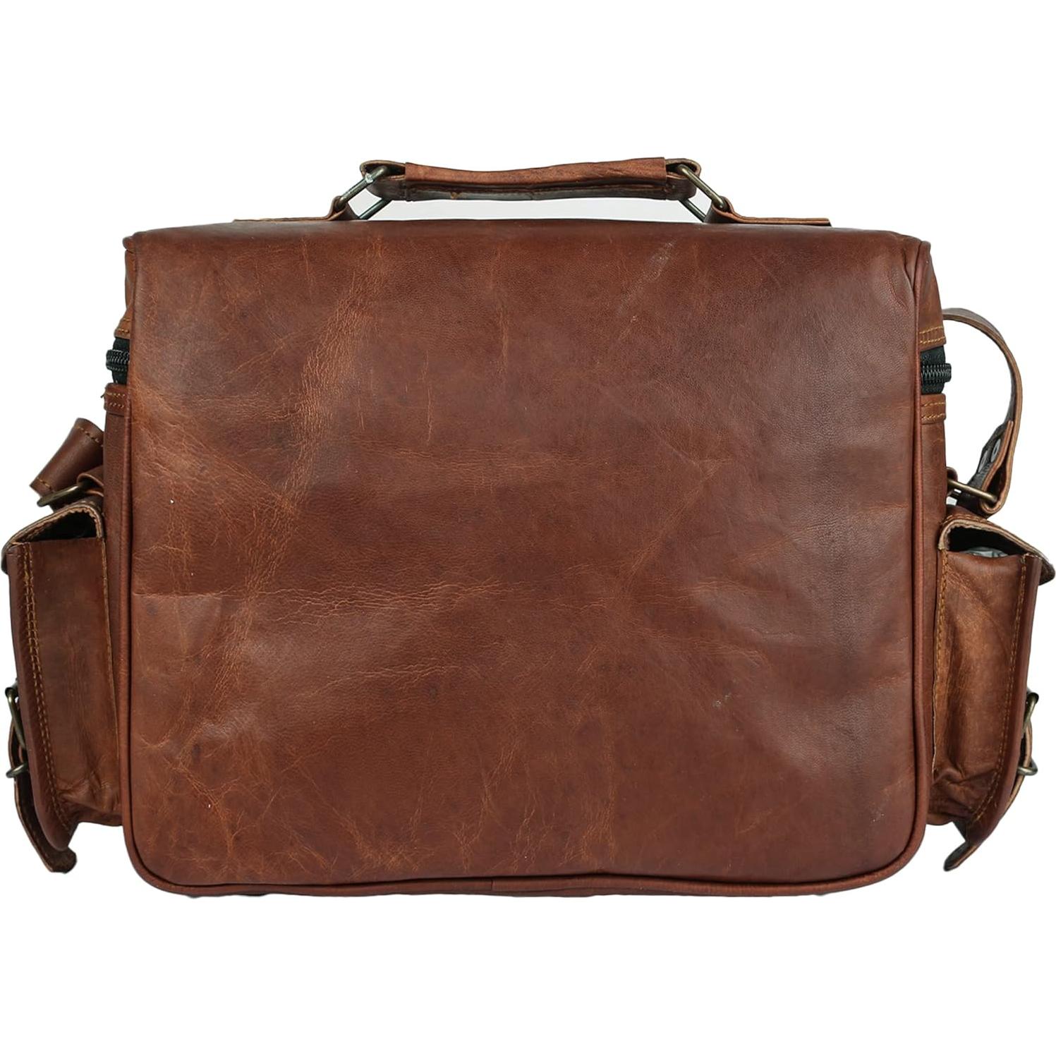 Bolsa Mensajera de Cuero Vintage para Cámara DSLR - 28x23x13cm