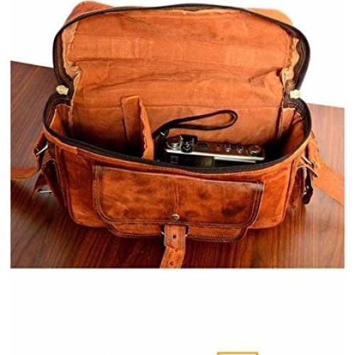 Bolsa Mensajera de Cuero Vintage para Cámara DSLR - 28x23x13cm