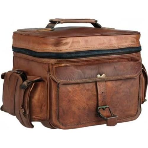 Bolsa Mensajera de Cuero Vintage para Cámara DSLR - 28x23x13cm