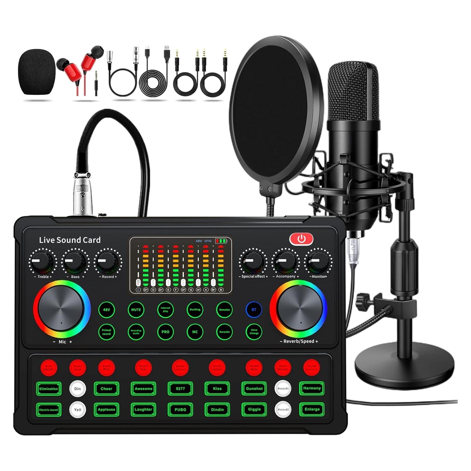 Paquete de Podcast CofeLife M300 Micrófono 48V y Efectos