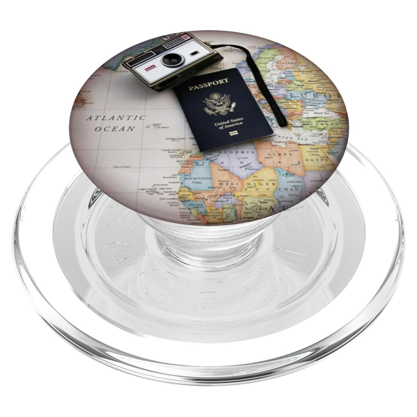 PopGrip Magnético PopSockets con Cámara Vintage y Mapa Mundial