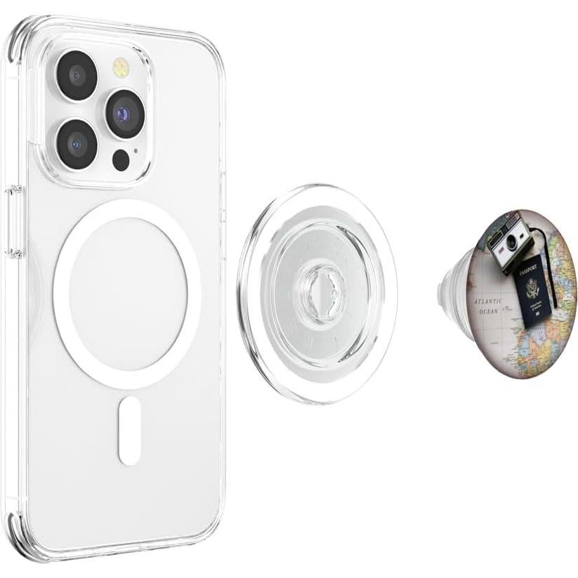 PopGrip Magnético PopSockets con Cámara Vintage y Mapa Mundial
