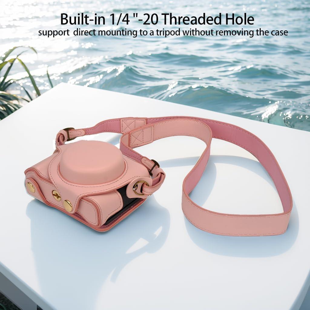 Funda de cámara Bowan para Sony G7X Mark II y III - Cuero PU Rosa