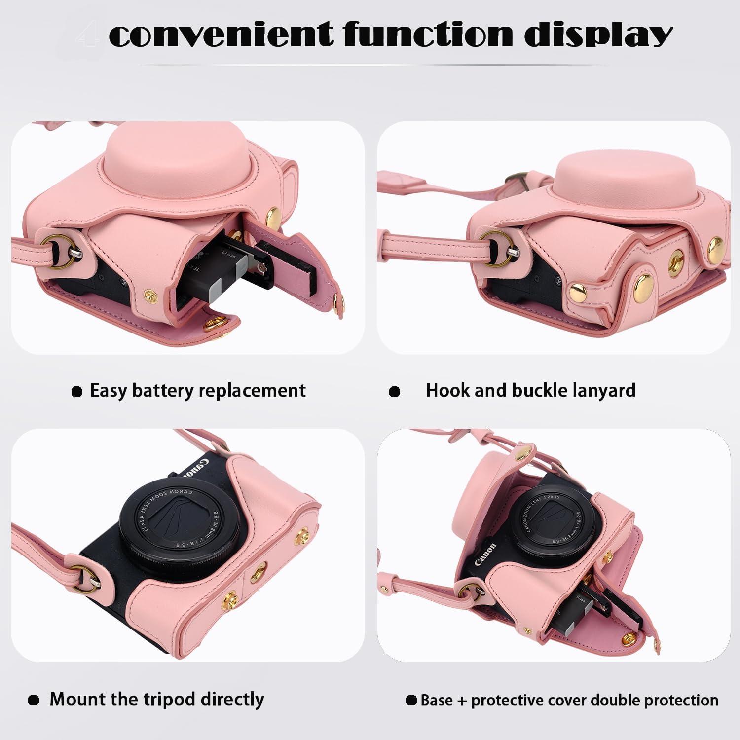 Funda de cámara Bowan para Sony G7X Mark II y III - Cuero PU Rosa