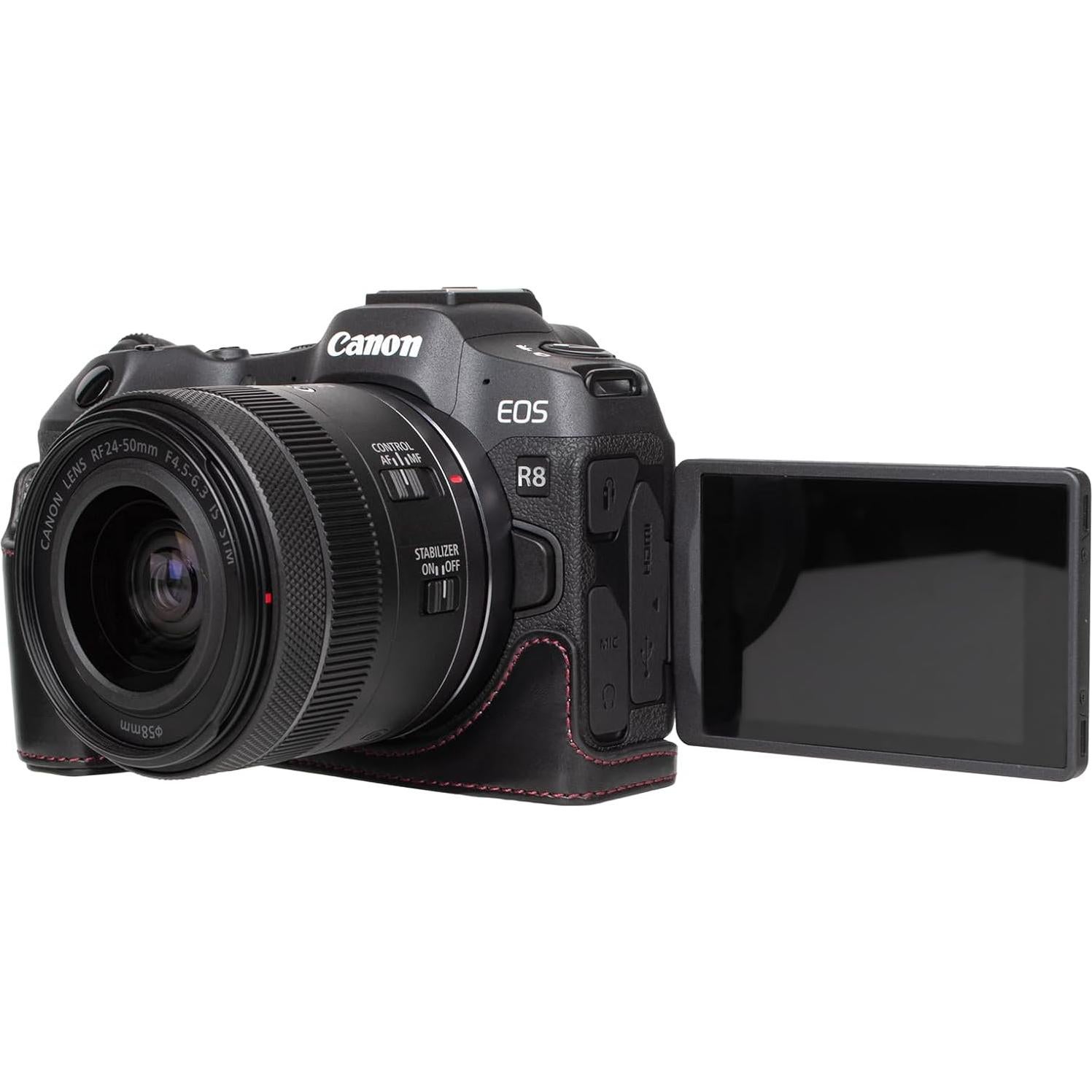 Funda de cámara Rieibi para Canon EOS R8 - Cuero PU Negro