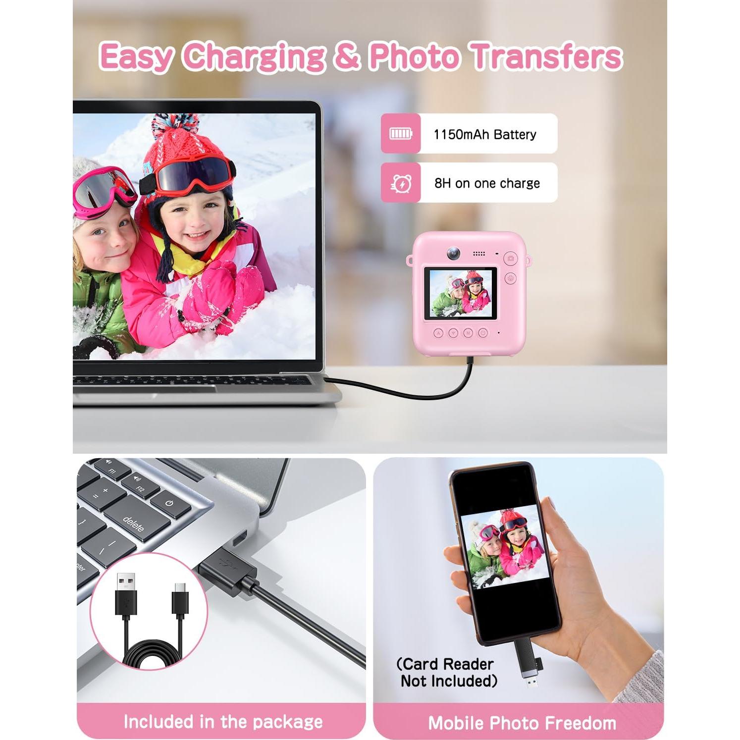 Cámara Instantánea Fulealfly DC506 48MP Rosa con Impresión