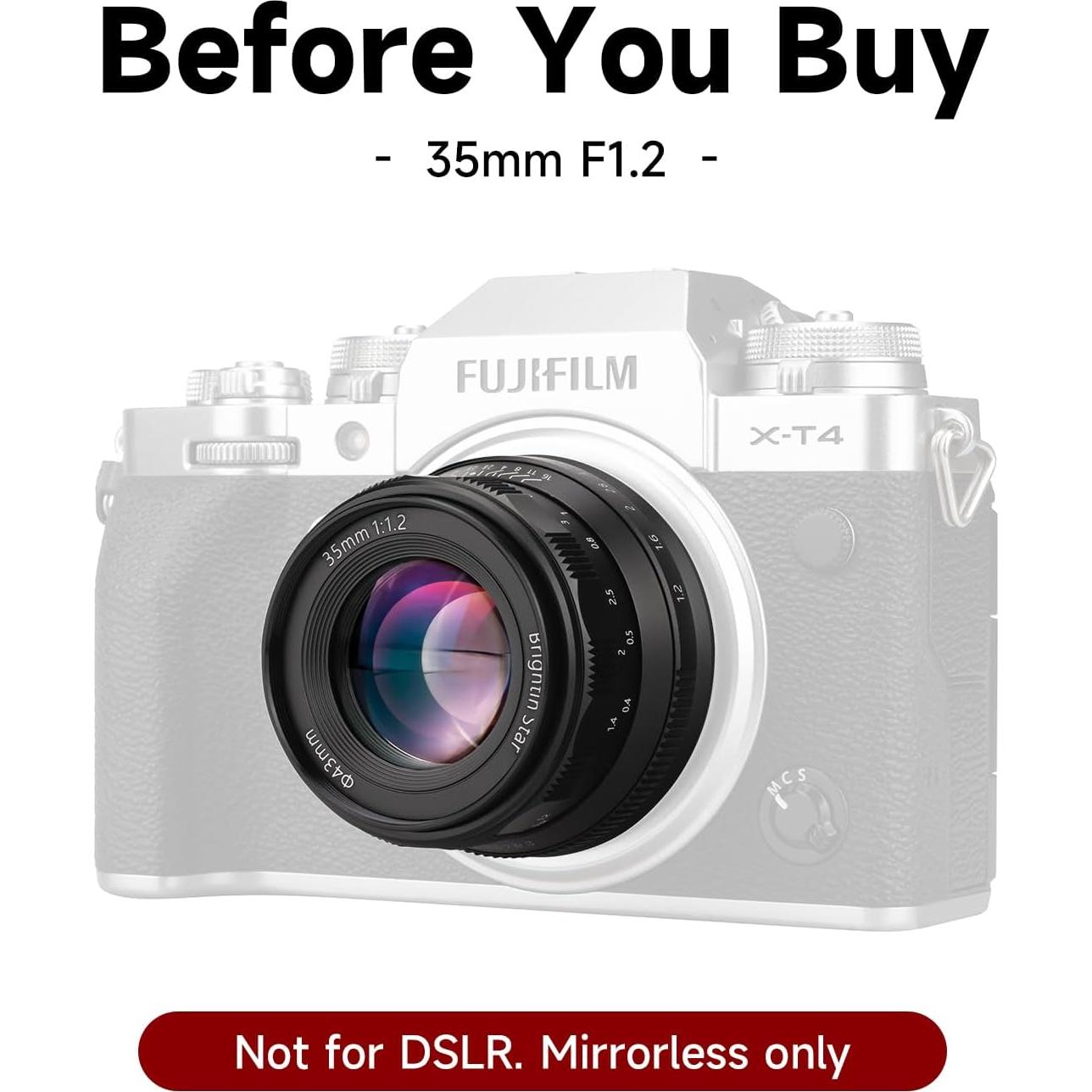 35mm F1.2 Lens APS-C Large Aperture Portrait Lens Mirroless Camera for Canon EOS-M Mount,M1,M2,M3,M5,M6,M611,M10,M100,M50,M50 Mark 11,M200