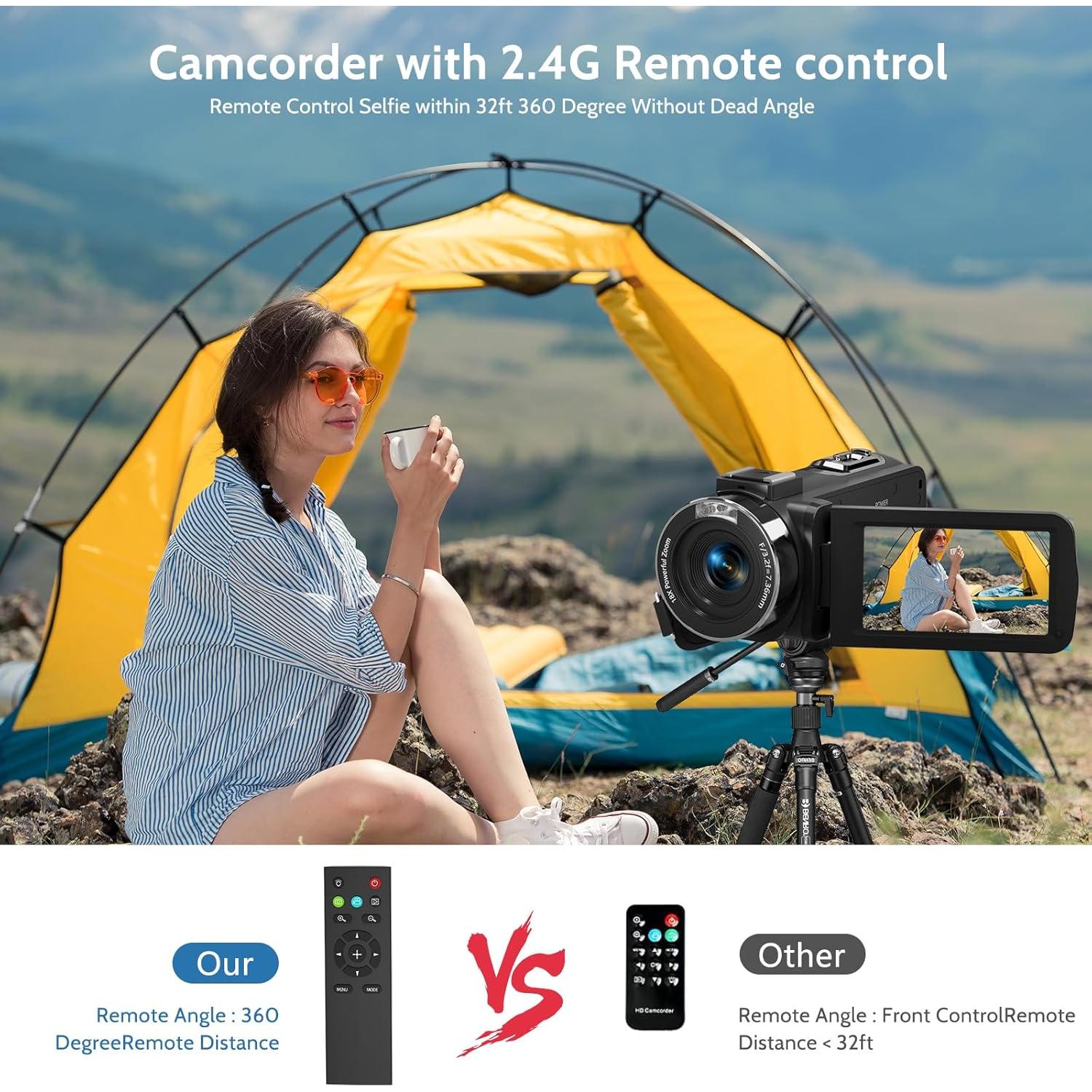 VETEK Video Camera Camcorder, 6K 64MP IR Night Vision Vlogging Camera 18X Zoom WiFi Digital Camera for YouTube 3.0'' Touch Screen Recorder with 32GB SD Card, Microphone & 2.4G Remote Control