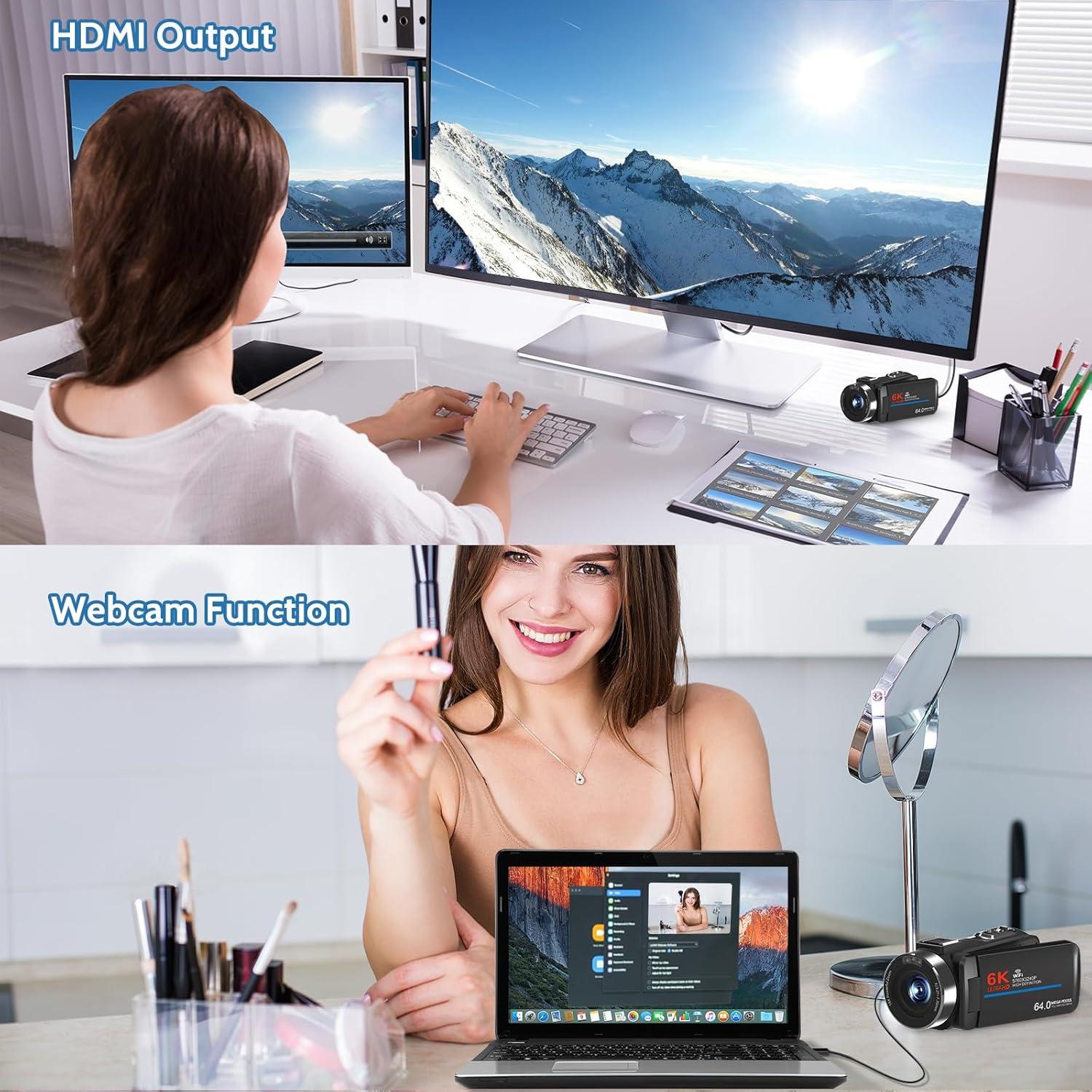 VETEK Video Camera Camcorder, 6K 64MP IR Night Vision Vlogging Camera 18X Zoom WiFi Digital Camera for YouTube 3.0'' Touch Screen Recorder with 32GB SD Card, Microphone & 2.4G Remote Control