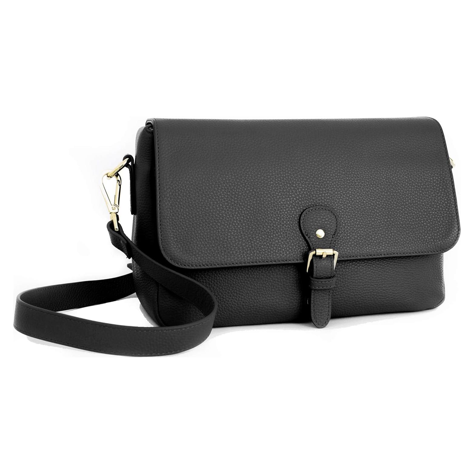 Bolso de cámara Meliae para mujeres, cuero negro, DSLR y sin espejo