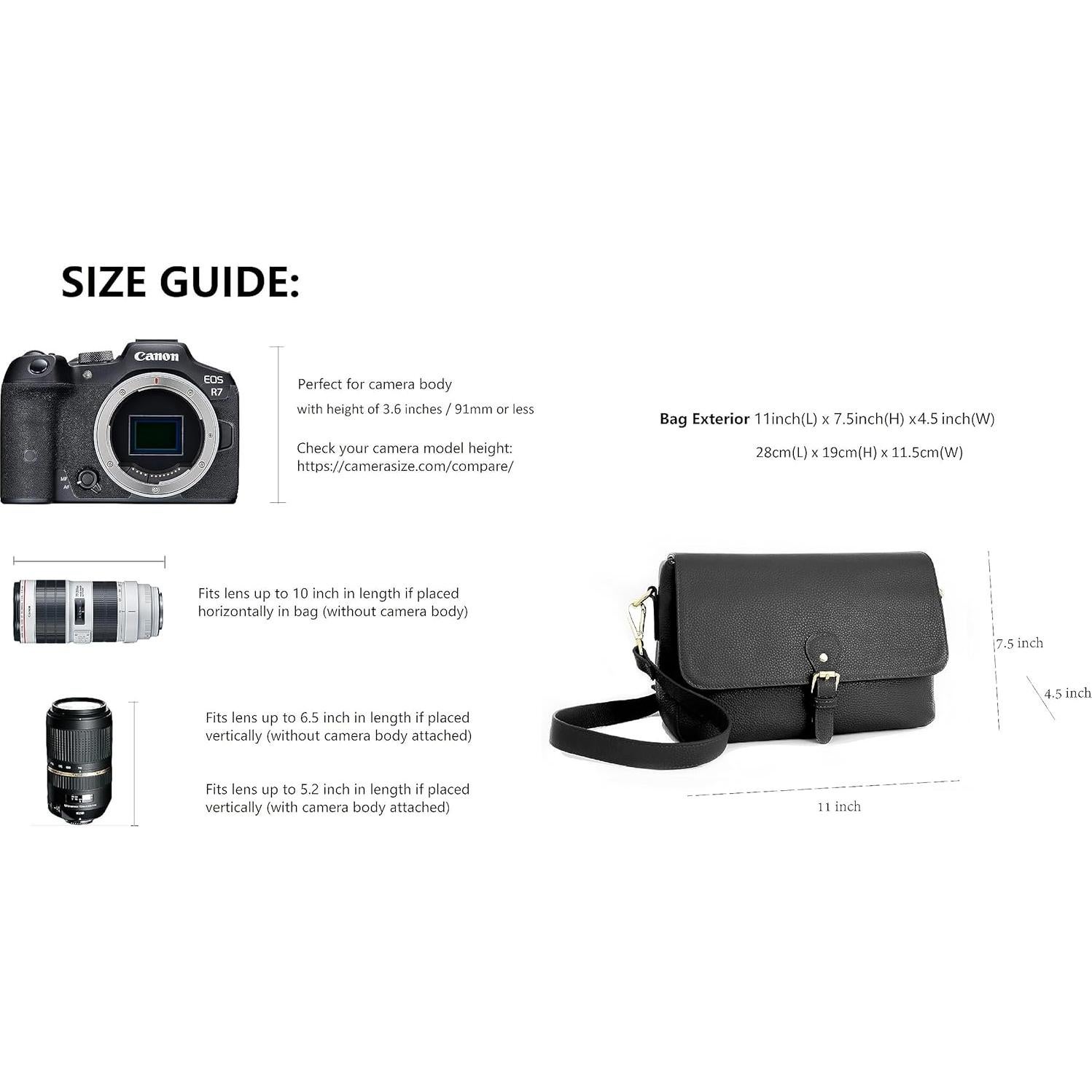 Bolso de cámara Meliae para mujeres, cuero negro, DSLR y sin espejo