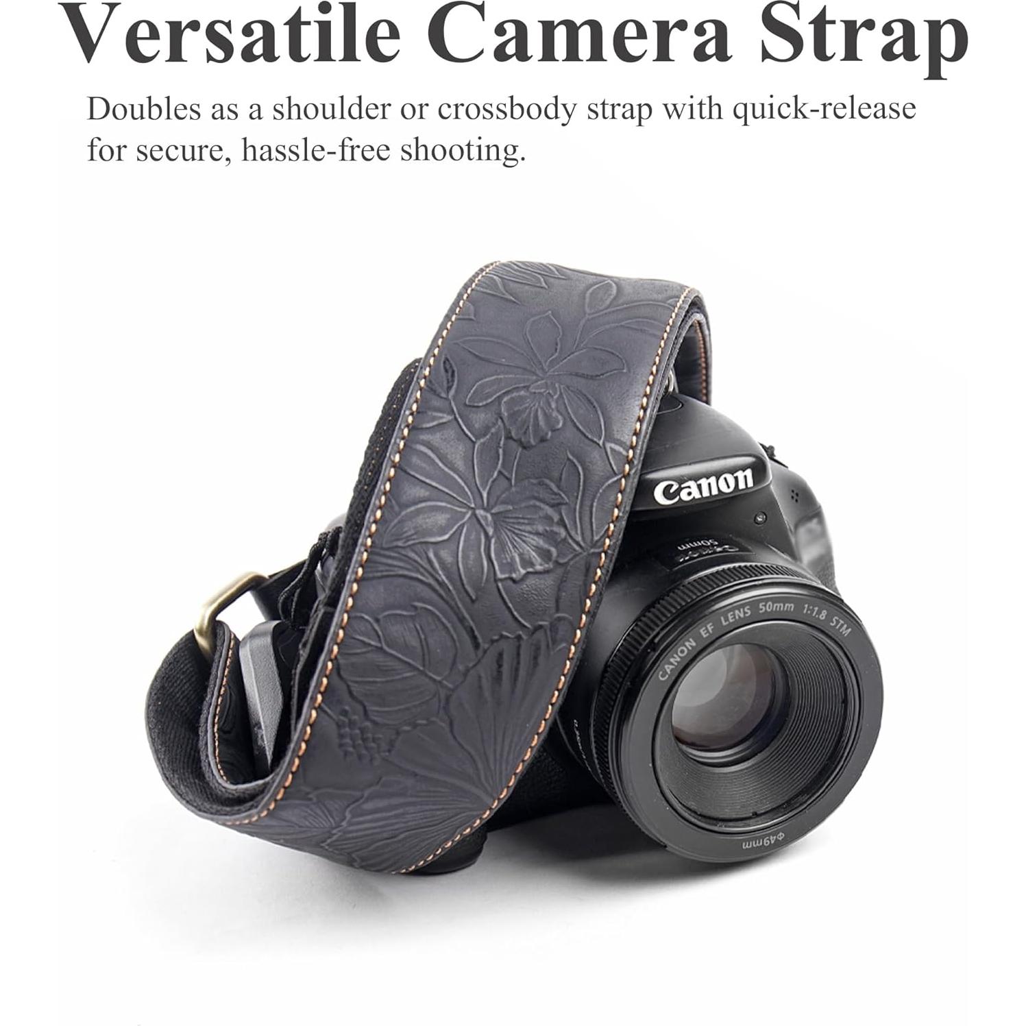 Correa de Cámara Ajustable QIELIZI de Cuero Vintage 104-132cm