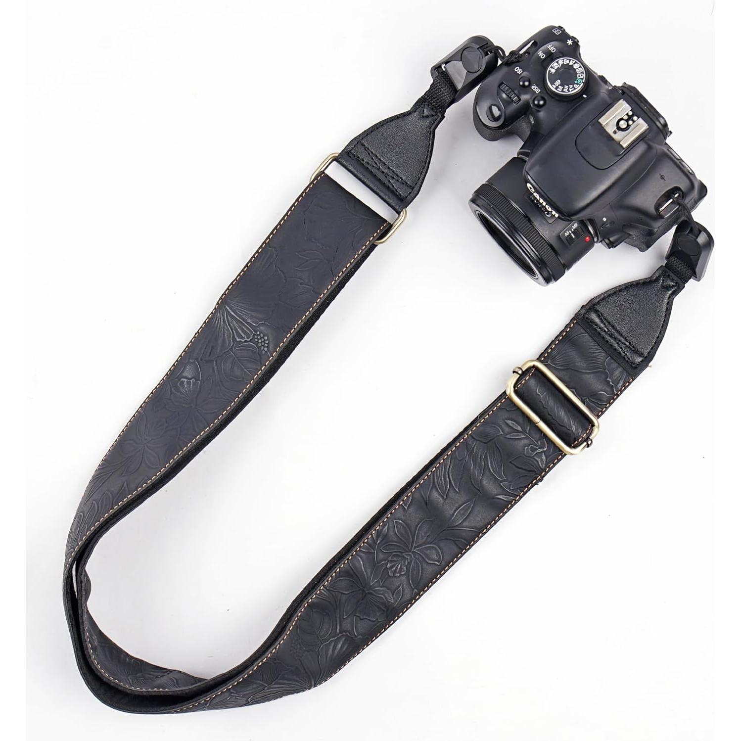 Correa de Cámara Ajustable QIELIZI de Cuero Vintage 104-132cm